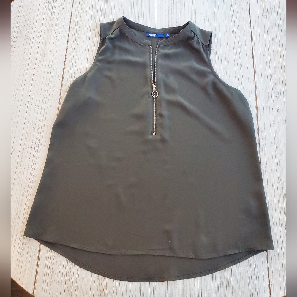Olive Sleeveless Zip-Front Top